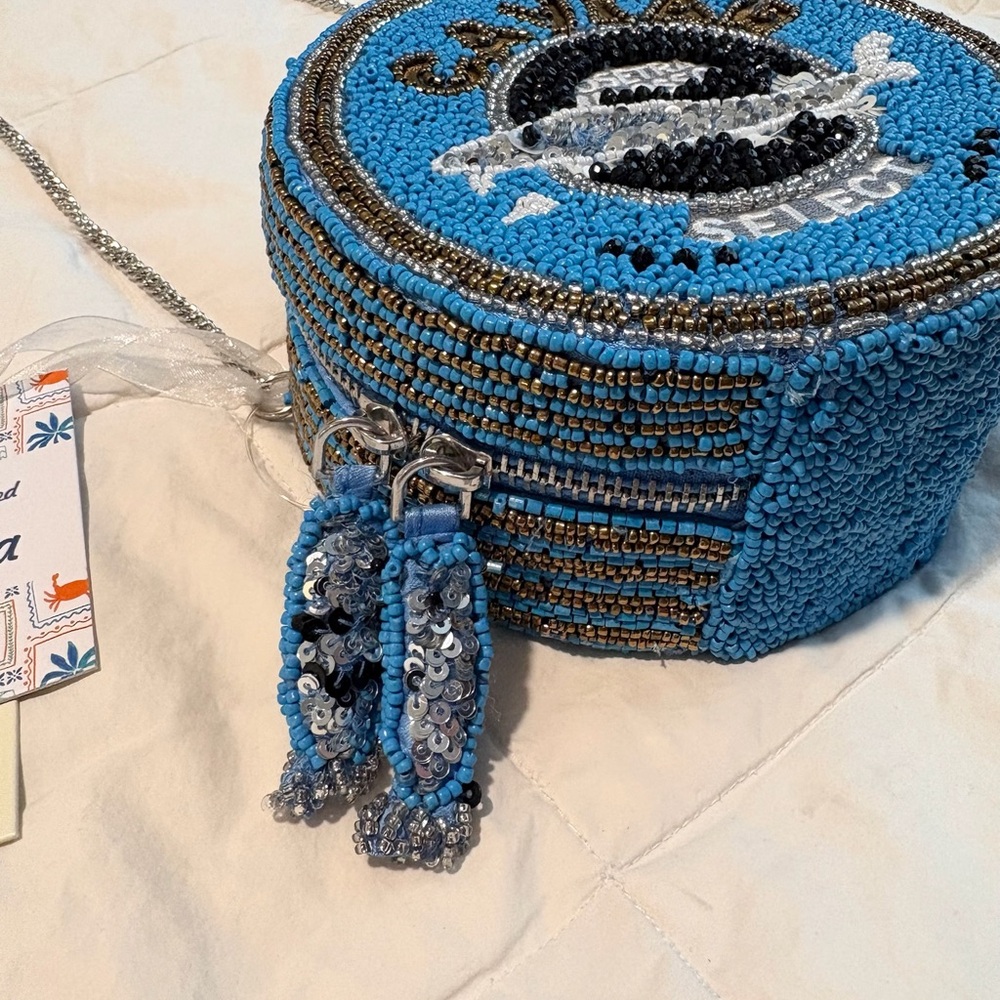 Caviar Tin Beaded Crossbody Bag Novelty Crossbody Statement Purse Chain Strap - Picture 3 of 5